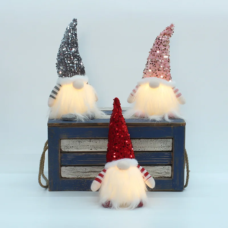 

28cm Glowing Faceless Christmas Decoration for Home Sequins Gnome Rudolph Plush Dolls Xmas Tree Decor New Year Party Ornament