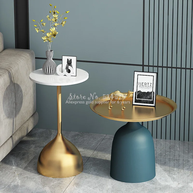 Креативный мраморный небольшой чайный столик с металлической подставкой в
