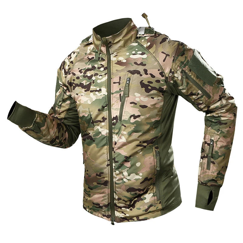 Men's Military Tactical Jacket Windbreaker Camouflage Hooded Fleece Coat US Army Waterproof Soft Shell Hoodies Hunting Clothes