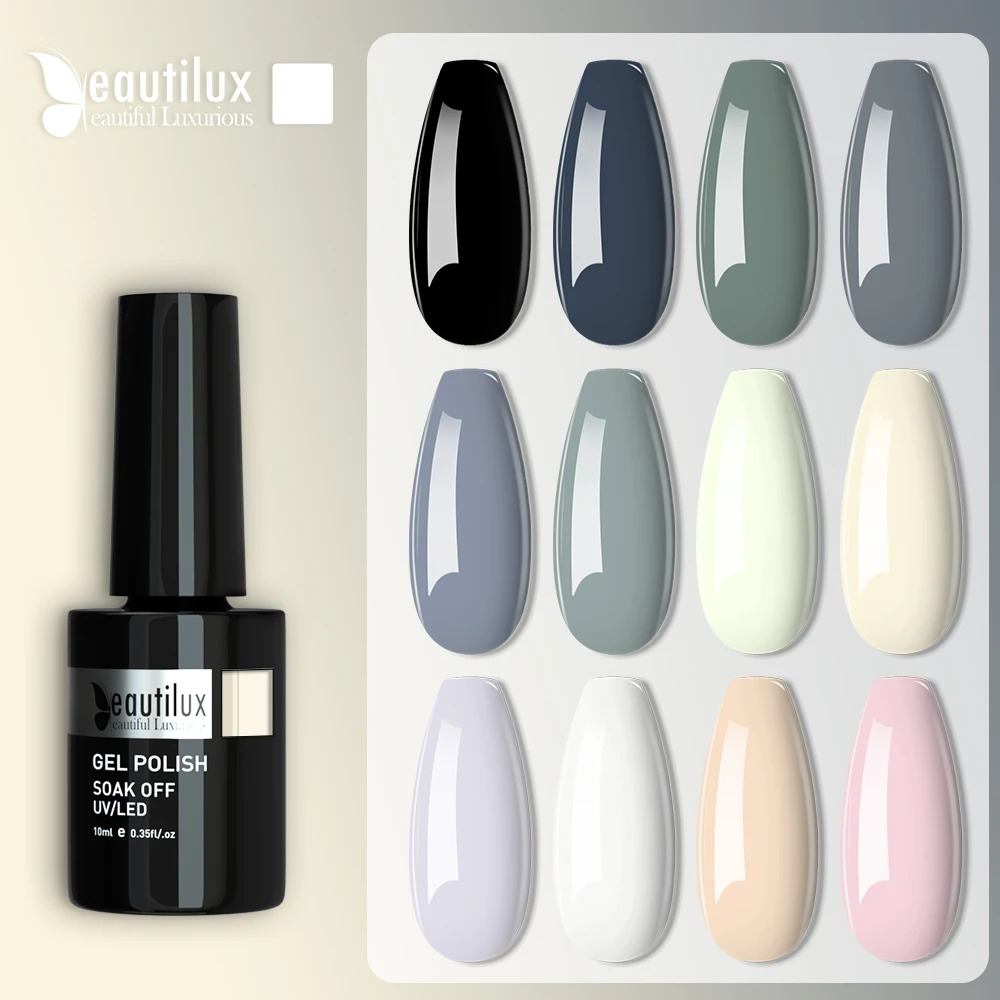 Beautilux 1pc Black Light Dark Charcoal Sage Grey Color Gel Nail Polish Soak Off Nails Gel Polish Lacquer Esmalte Smalto 10ml