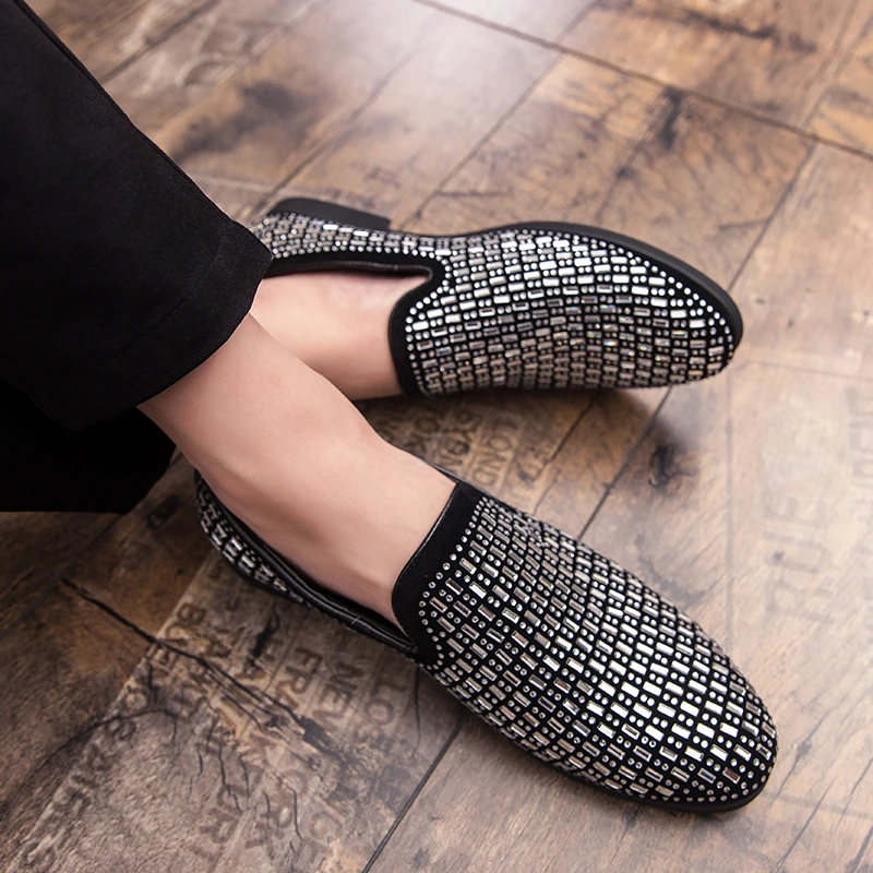 2022 мужские туфли Стразы модные на плоской подошве для вечерние роскошные деловые