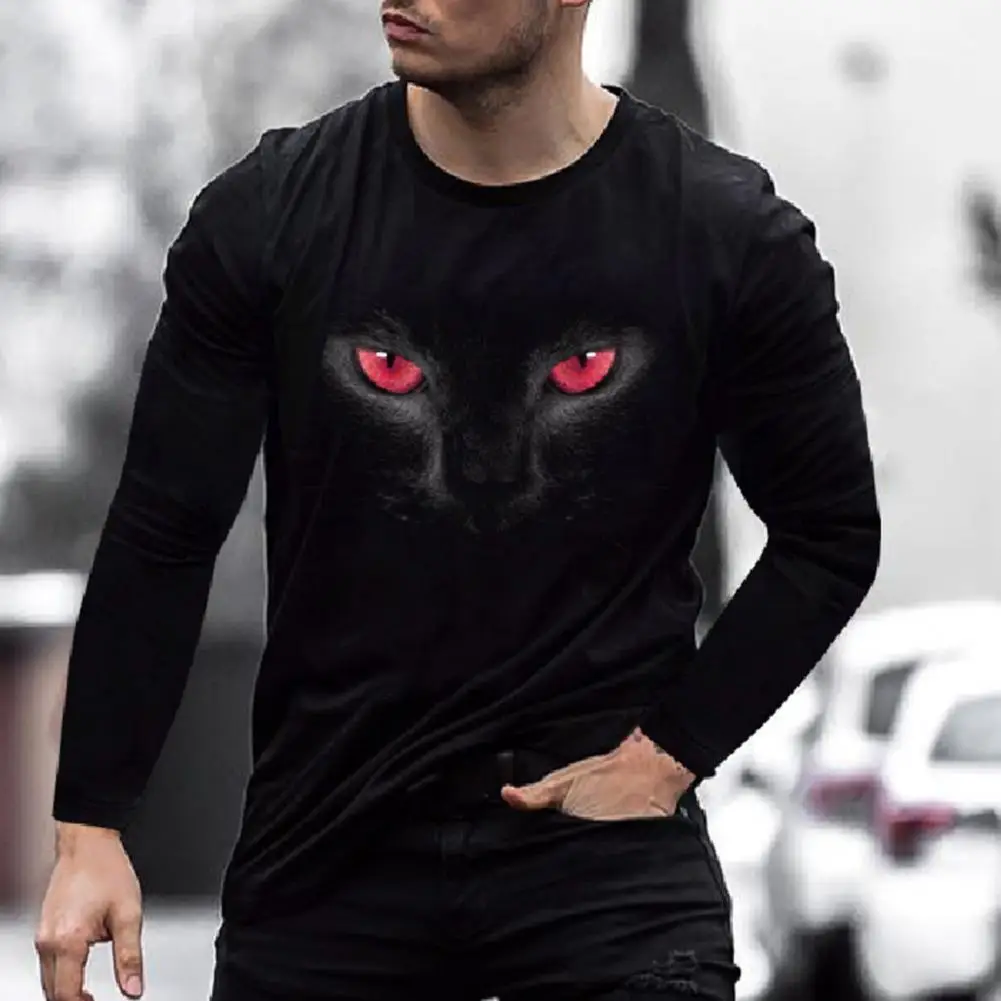 

Hip-hop Animal Black Panther Men Top Stylish Long Sleeve Male Autumn Shirt Loose Discolored Round Neck Male Shirt for Autumn
