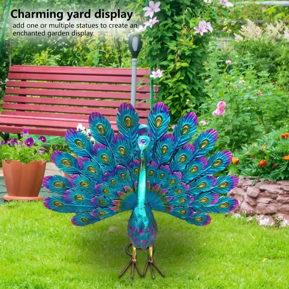 Peacock Ornament  Eye-catching Stable Base Standing Posture  Wear-resistant Peacock Ornament Yard Decor