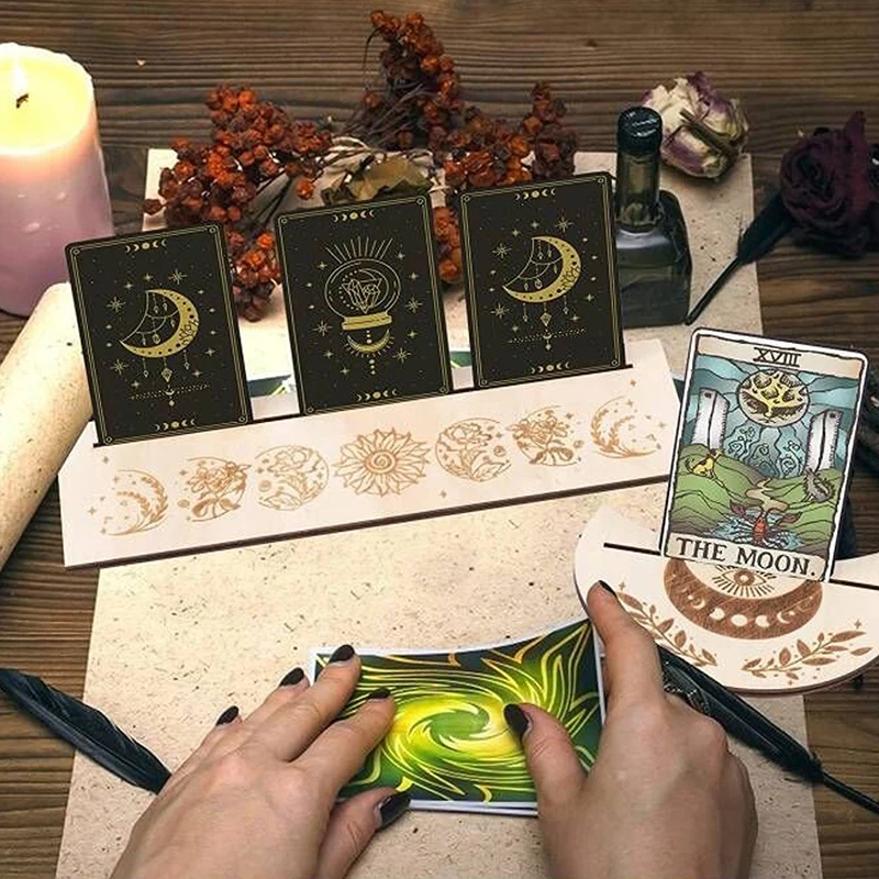 

Wooden Card Stand For Tarot Moon Shape Rectangle Card Altar Stand Wood Display For Witch Divination Tools Decor Wiccan Board
