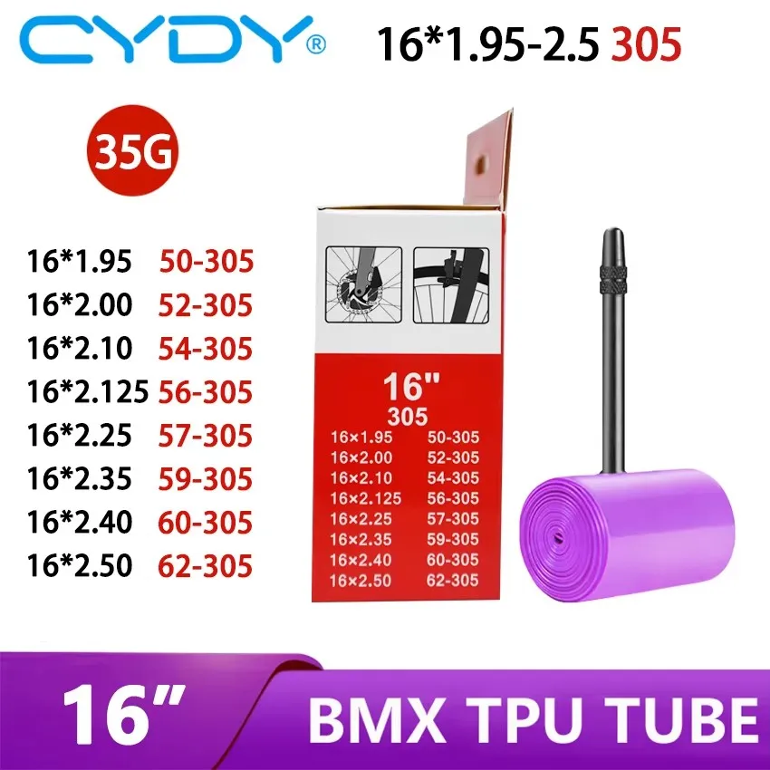 Фото Ультралегкая велосипедная камера CYDY 35G из TPU, 16 дюймов, клапан Prseta: 45 мм, подходит для шин 16 305 16x1.95-2.5. №4