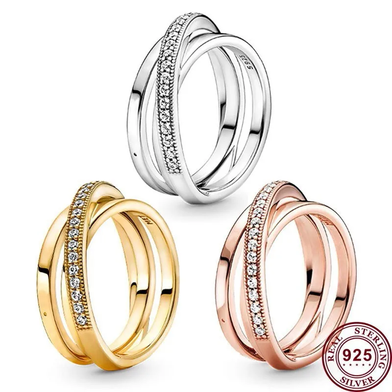 

New Hot 925 Silver Inlaid Three Ring Interwoven Woman's Ring Is Suitable For Wedding Gifts Couples Fashion Charm Jewelry