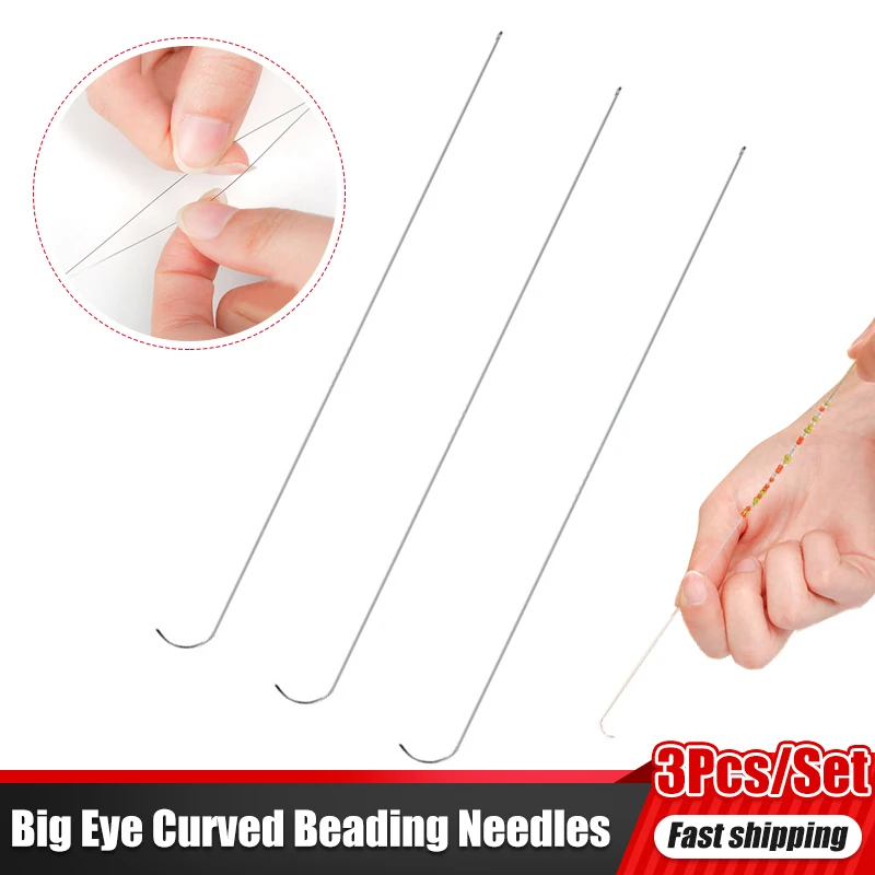 

3Pcs/Set Big Eye Curved Beading Needles DIY Bead Spinner Needles Craft Making Stainless Steel Sewing Tools