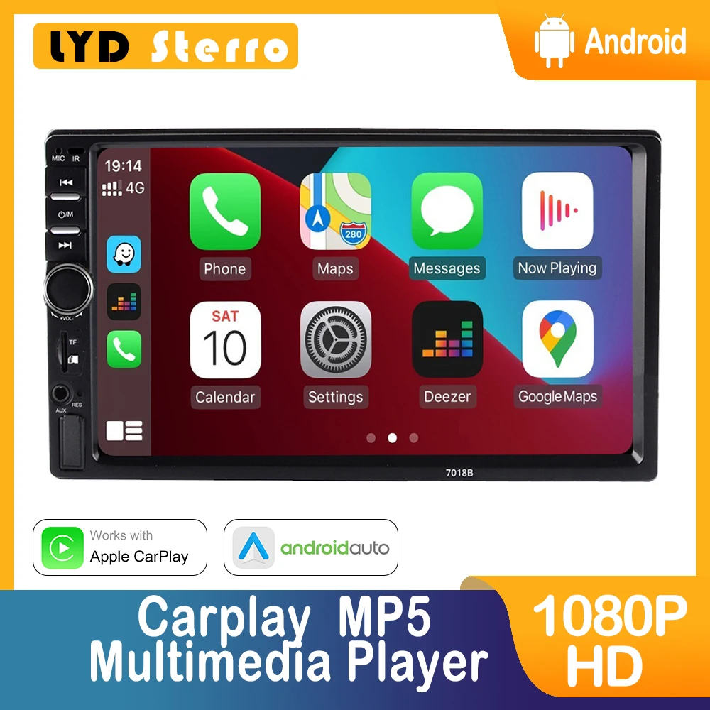 

LYD Sterro 2 Din Multimedia Player 7"Mirror Link Autoradio Touch Screen MP5 MP3 BT USB TF FM Player Receiver Carplay Car Stereo