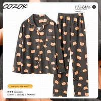 cozok womens nightgown 2 pieces set long sleeves robe trouser suits home female pajamas summer sleepwear cotton for woman 2022