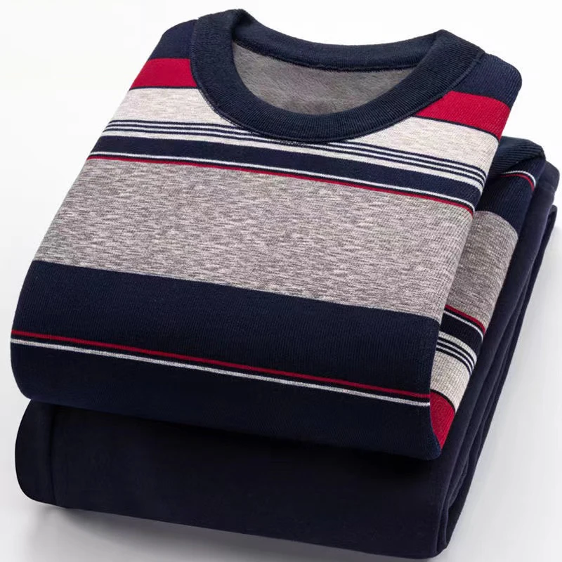 Clothes And Pants Suit Men Thermal Underwear Round Neck Plush Thick Winter Thermal Coat Winter Man Thermal Clothing Solid