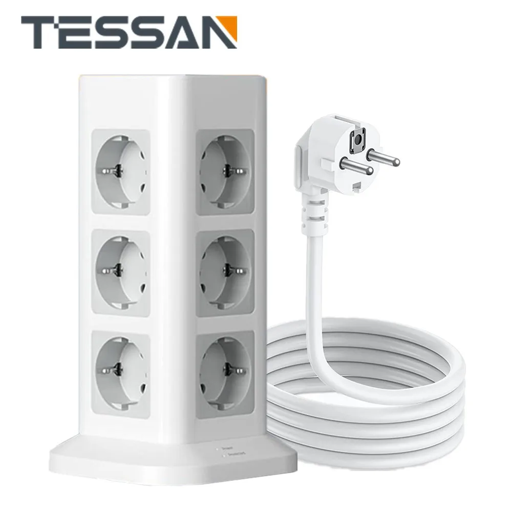

TESSAN Multi Outlets Power Strip with USB 2M Extension Cable EU KR Plug Vertical Tower Electric Socket Surge Protection for Home