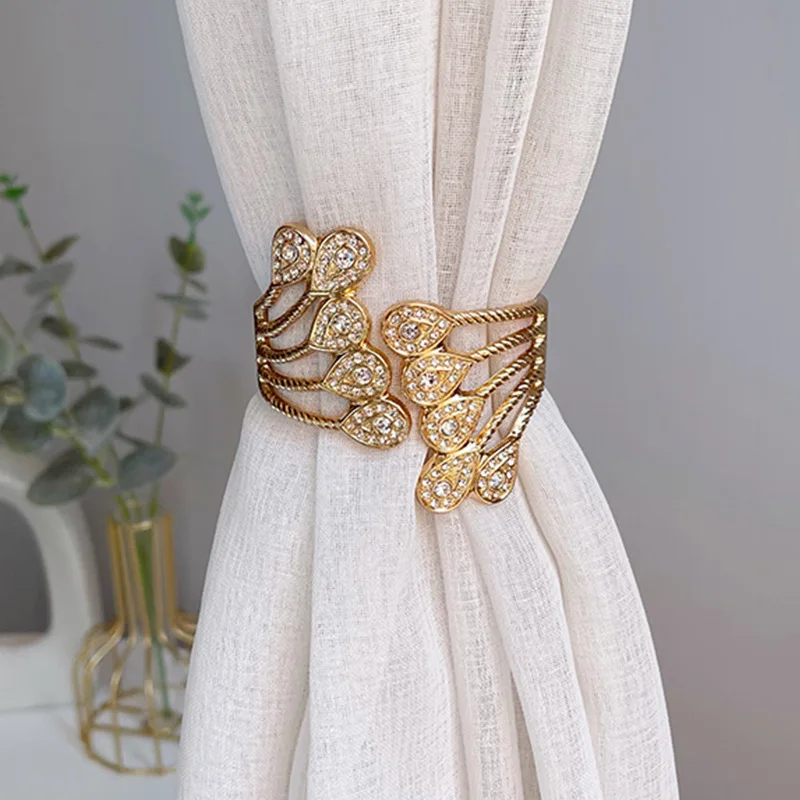 

1 PCS luxury curtain strap metal diamond peacock feather curtain buckle punching-free convenient curtain clip