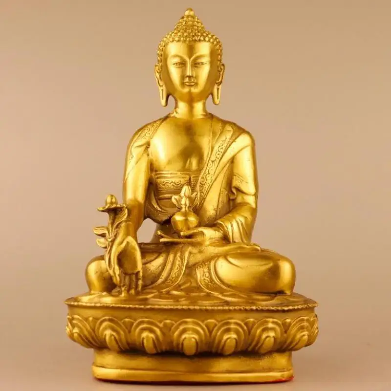 

Yellow Copper Medicine Buddha Statue Ornament Feng Shui Home Decor Decoration Accessories Living Room Buddhism Prayer Supplies