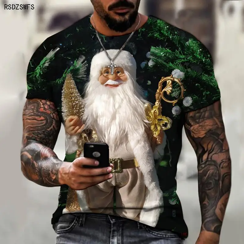 

Brand Men's Shirts Exclusive Design Santa Claus Christmas Gifts Cute Surprise 3D Printing Loose Oversize Personality 5XL