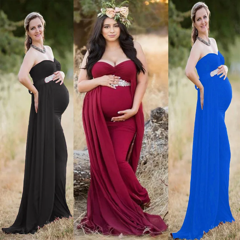 

Lace Chiffon Women Pregnants maternity dress Photography Props Off Shoulder Sleeveless Maternity Solid Dress for photo shoot
