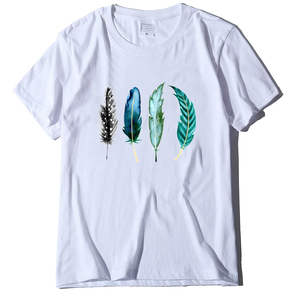 

Colorful Feathers Woman Summer Tee Casual Fashion Tee Top Female Graphic Tee Women Clothing