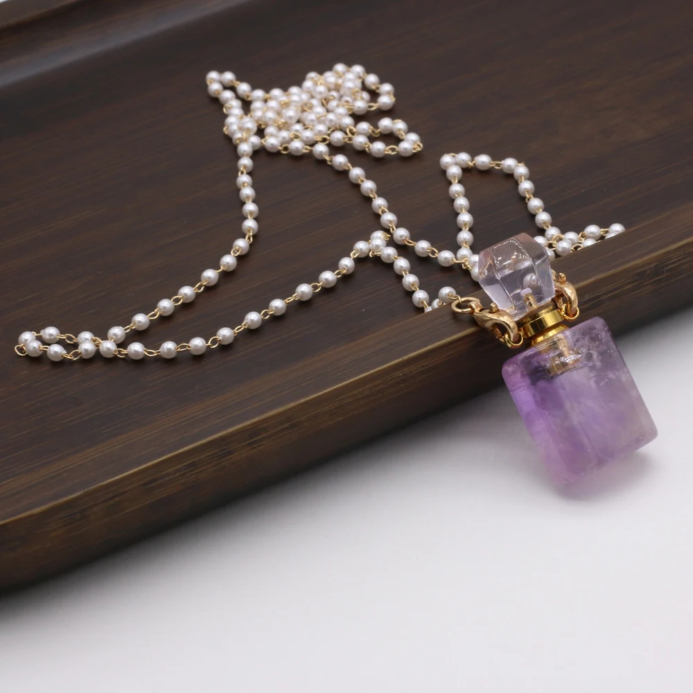 

Wholesale2PCS Natural Stone Amethyst Rectangle Perfume Bottle Pendant Necklace For Jewelry MakingDIY Accessory Charm Gift18x37mm