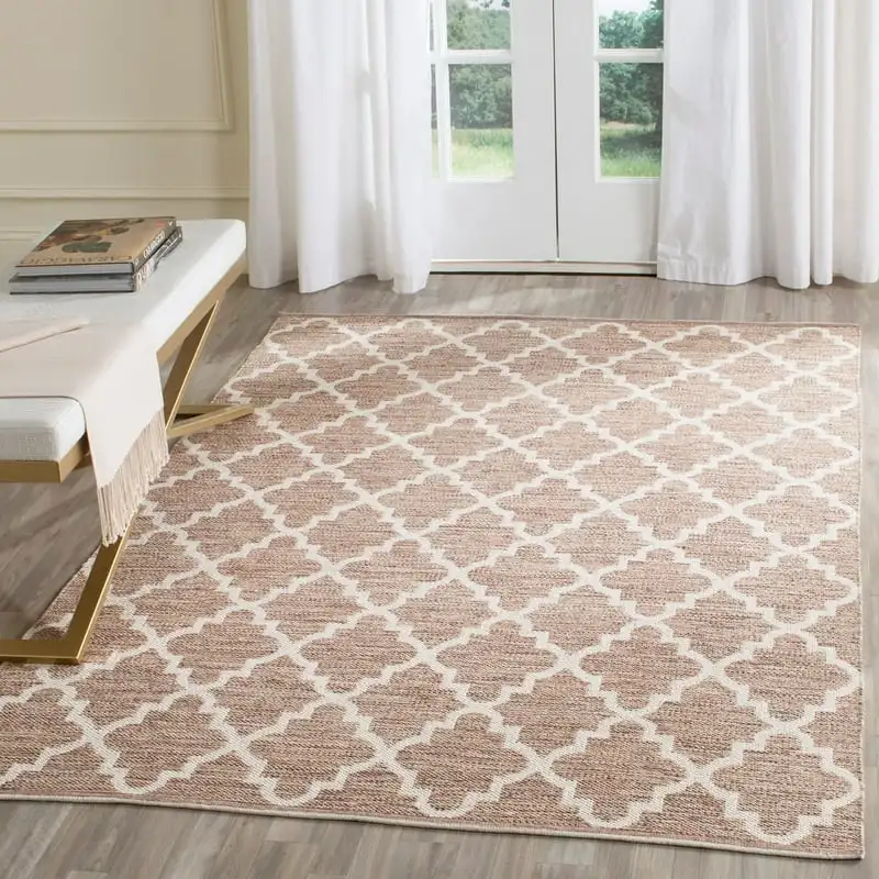 

Geometric Quatrefoils Cotton Area Rug, Beige/Ivory, 5' x 7' Chair cushion Kitchen Prayer mat Large area rug for living room Area