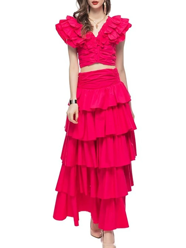 Женский летний костюм-двойка элегантный однотонный топ с V-образным вырезом и