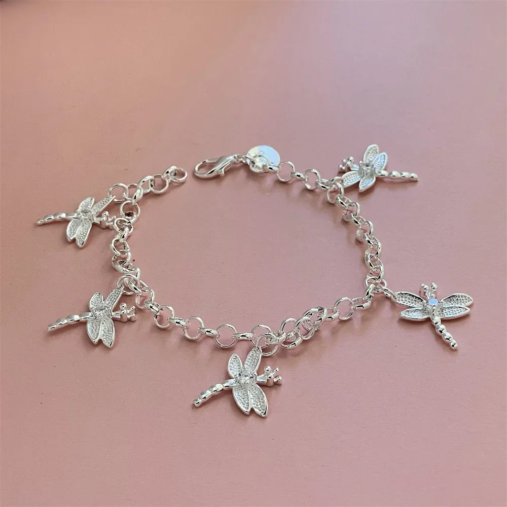 Браслет из стерлингового серебра 925 пробы с насекомыми и стрекозой изысканный