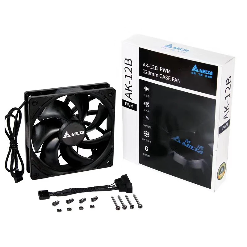 

DELTA AK-12B компьютерный чехол-вентилятор PWM 120 мм, супер тихий, воздушный вентилятор водяного охлаждения, 120x120x25 мм, белый, черный