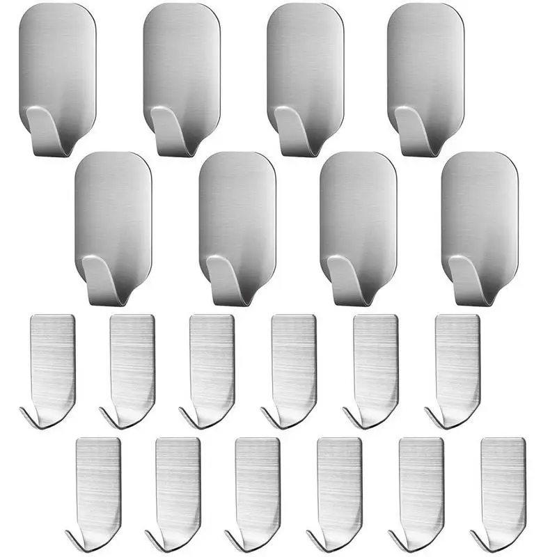 

20 Pieces Self Adhesive Stainless Steel Wall Hooks,Utility Hanging Hooks For Robe, Coat, Bags, Home, Kitchen, Bathroom, Heavy Du