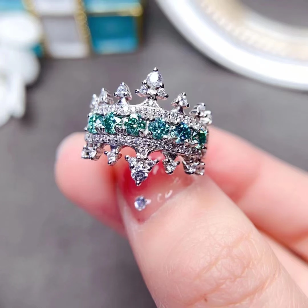 

MeiBaPJ Green Moissanite Diamond Crown Ring for Women 925 Sterling Silver Fine Wedding Jewelry