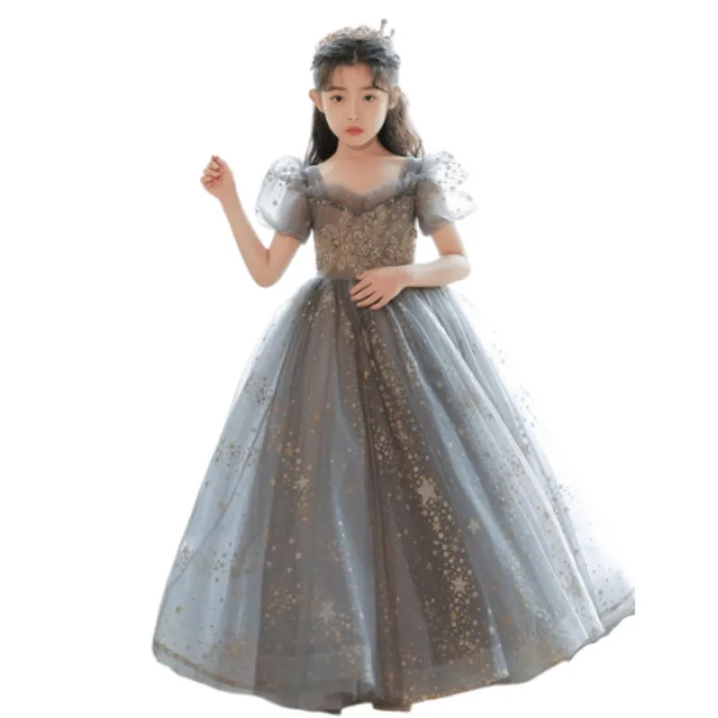 Deluxe Princess Dress Children'S Dress 2022 Summer New Fairy Girl Piano Catwalk Pompous Yarn Host Evening Dress