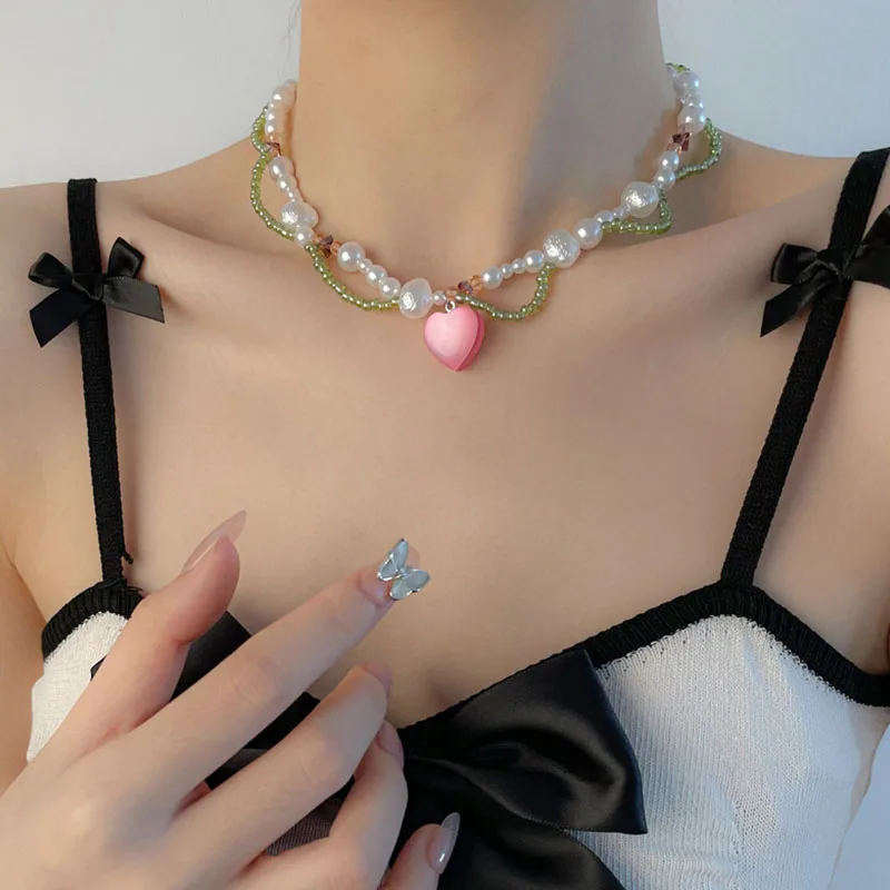 

Kimitoshi Niche Super Fairy Pink Love Pearl Light Luxury Design Sense Ins Cold Wind Sweet Cool Summer Collarbone Chain