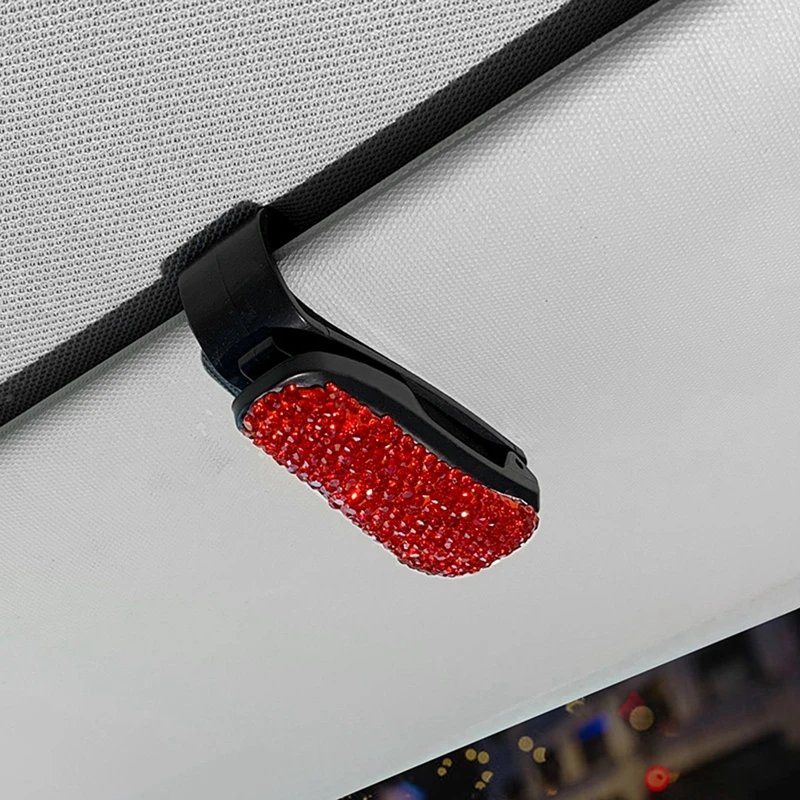 

Car Sunglasses Holder Sun Visor Glasses Clip Rhinestone Bracket Portable Glasses Case Ticket Card Clip Car Interior Accessories