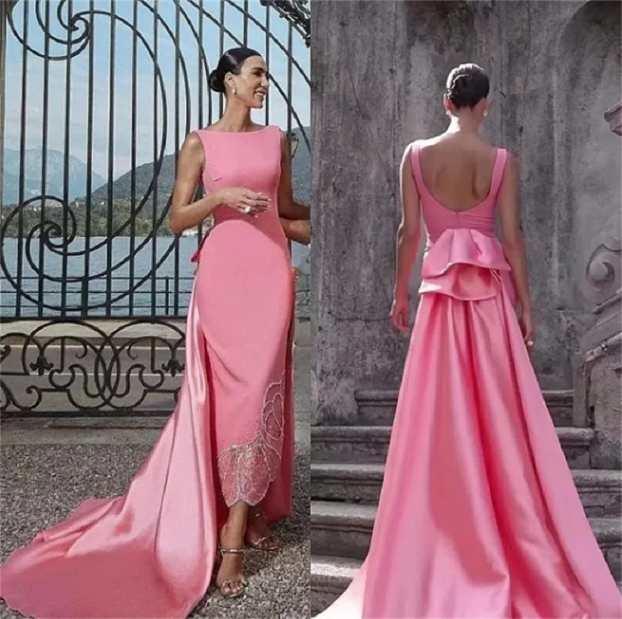 Роскошные розовые вечерние платья на бретелях-спагетти с длинным рукавом и