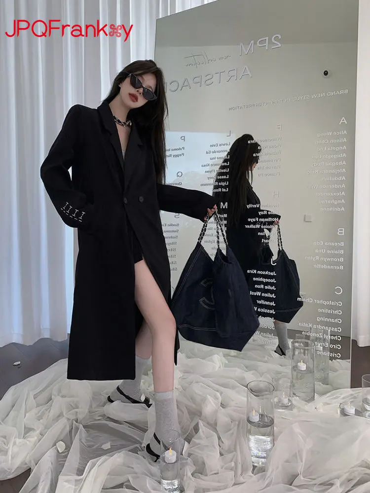 

Spring and Autumn Long Suit Trench Coat Office Lady Women's Loose Draping Casual Coat Top