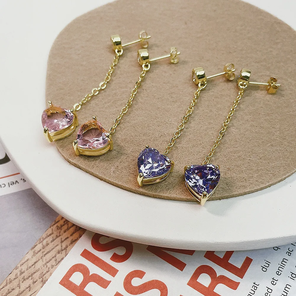 

Korean long pink love heart women's earrings romance girl sweet eardrop