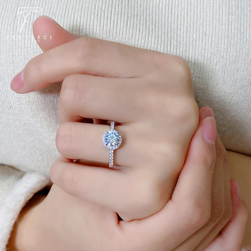 FENTTECI Classic 925 Sterling Silver 18k Gold Plated 100% Moissanite Ring 1 Carat Proposal Engagement Wedding Ring Fine Jewelry