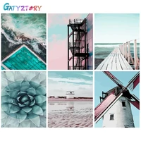 gatyztory oil painting seaside drawing on canvas handpainted art gift diy picture by number landscape kits home decoration