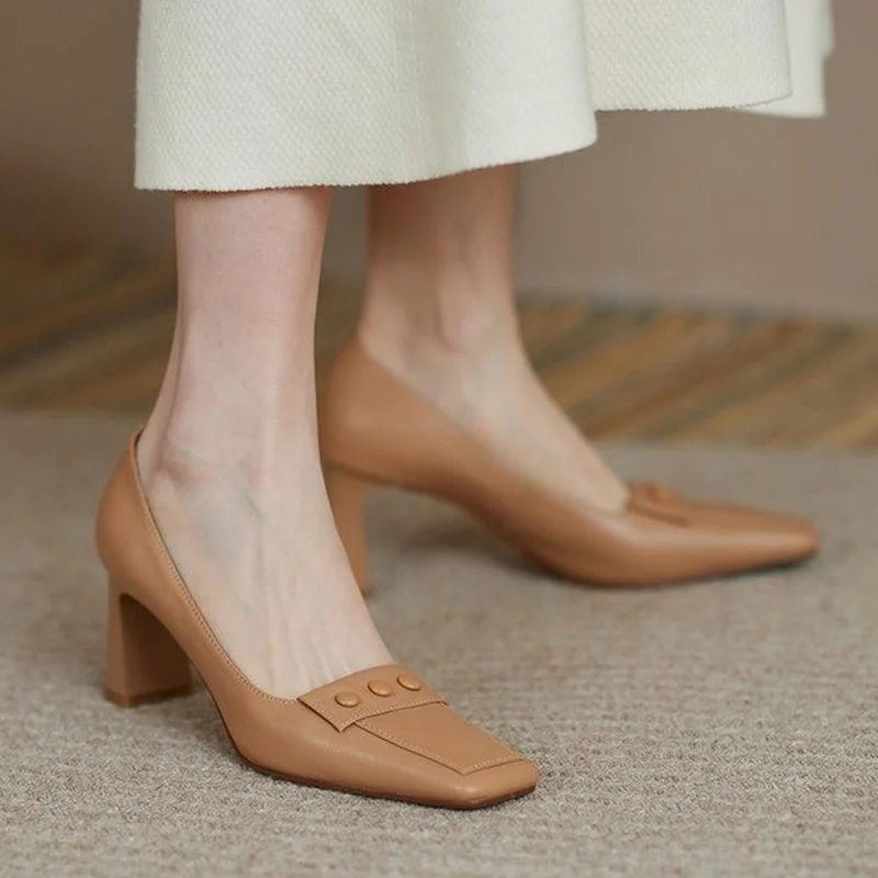 

Женские классические туфли на высоком каблуке, туфли-лодочки с квадратным носком, свадебные туфли, офисная обувь, ретро Обувь для женщин
