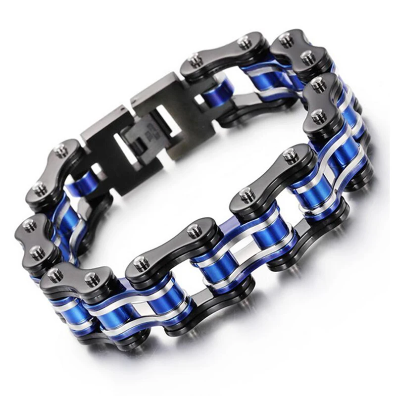

16mm Punk Men Women Black Blue Bike Bicycle Chain Bracelet Hiphop Stainless Steel Motorcycle Biker Bracelets & Bangles Jewelry