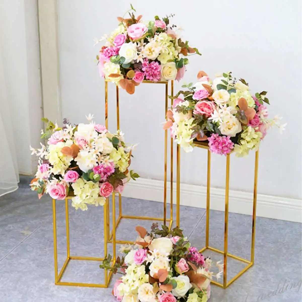 

4pcs/lot Wedding Arch Gold-Plated Geometric Flower Stand Home Decoration Shiny Metal Iron Rectangle Square Frame Backdrop