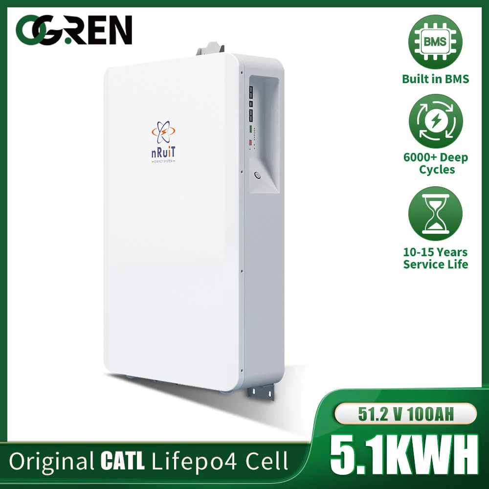 

Аккумуляторная батарея Lifepo4 nRuit Powerwall, 12 В, 100 Ач, класс А, аккумуляторная батарея для дома, 5 кВт, солнечная энергетическая система