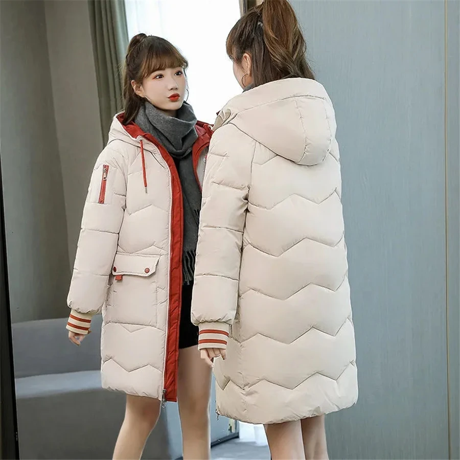 Mid-length Oversized 4XL Hooded Loose Coat Winter Warm Thick Parka Women Fluffy Overcoat Basic Solid Outwear Korean Snow Jacket