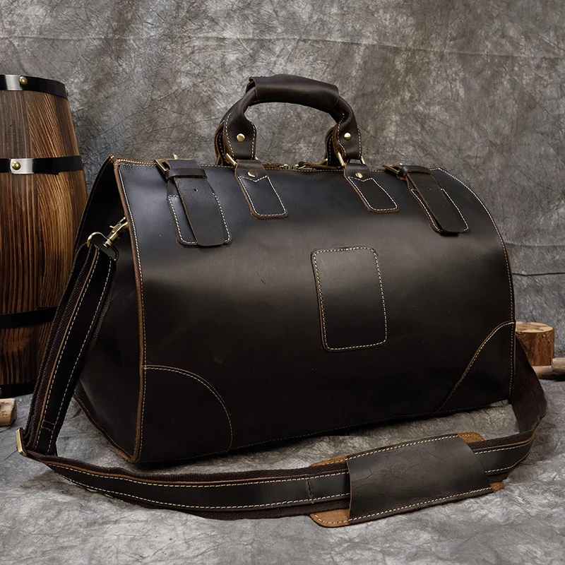 High Quality Crazy Horse Leather Men Travel Handbag Grande Durable Male Cowhide Duffe Bag Tote Genuine Leather Handbag