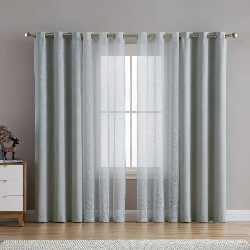 

Luxurious 4-Piece Blackout Sheer Leaf-Design Curtain Set - Includes 2 Elegant Drapes & 2 Stylish Tiebacks.