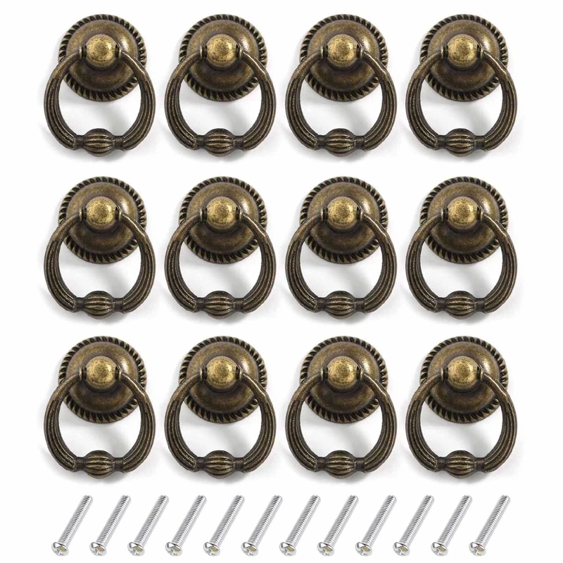 

12 Pcs Vintage Pull Handle Knob for Kitchen Cabinet Cupboard Dressers Door Wardrobe with Drawer Ring (3 Colors) Dropship