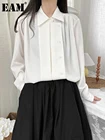 EAM Женская белая Повседневная плиссированная блуза большого размера, новая свободная рубашка с отворотом и длинным рукавом, модная весенне-летняя 2022 1DD8636
