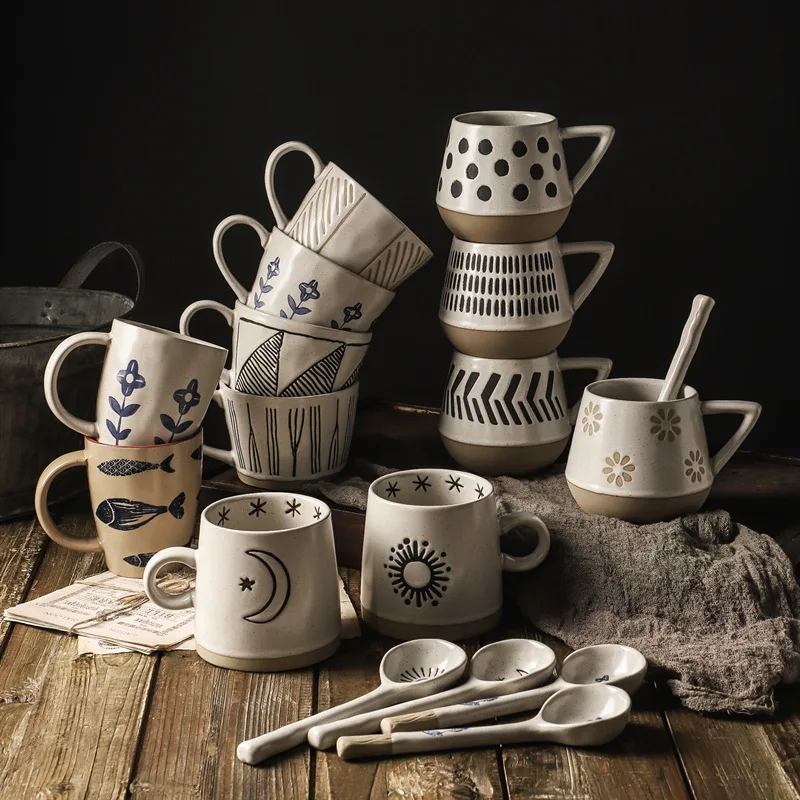

Новая кофейная чашка в японском стиле из грубой керамики, кружка в стиле ретро, высококачественная керамическая чашка ручной работы