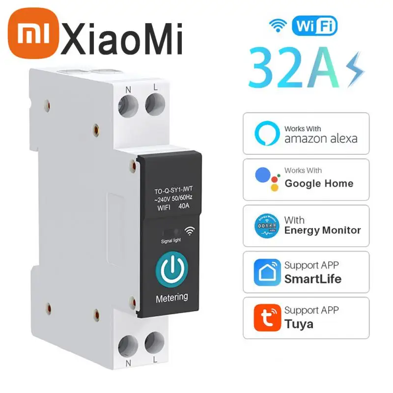 

XIAOMI TUYA WIFI Smart Circuit Breaker With Metering 1P 63A DIN Rail for Smart Home wireless Remote Control Switch by APP TONGOU