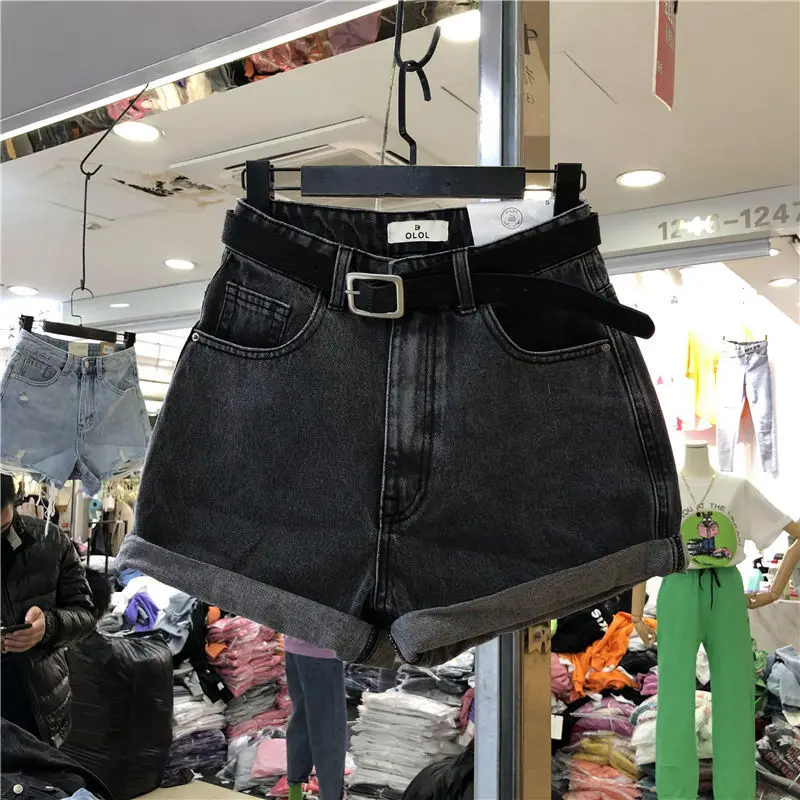 Solid Color Denim Shorts Women Summer New High Waist Wide Leg Loose Korean Version Thin Wear A-line Hot Pants Jeans Shorts Women