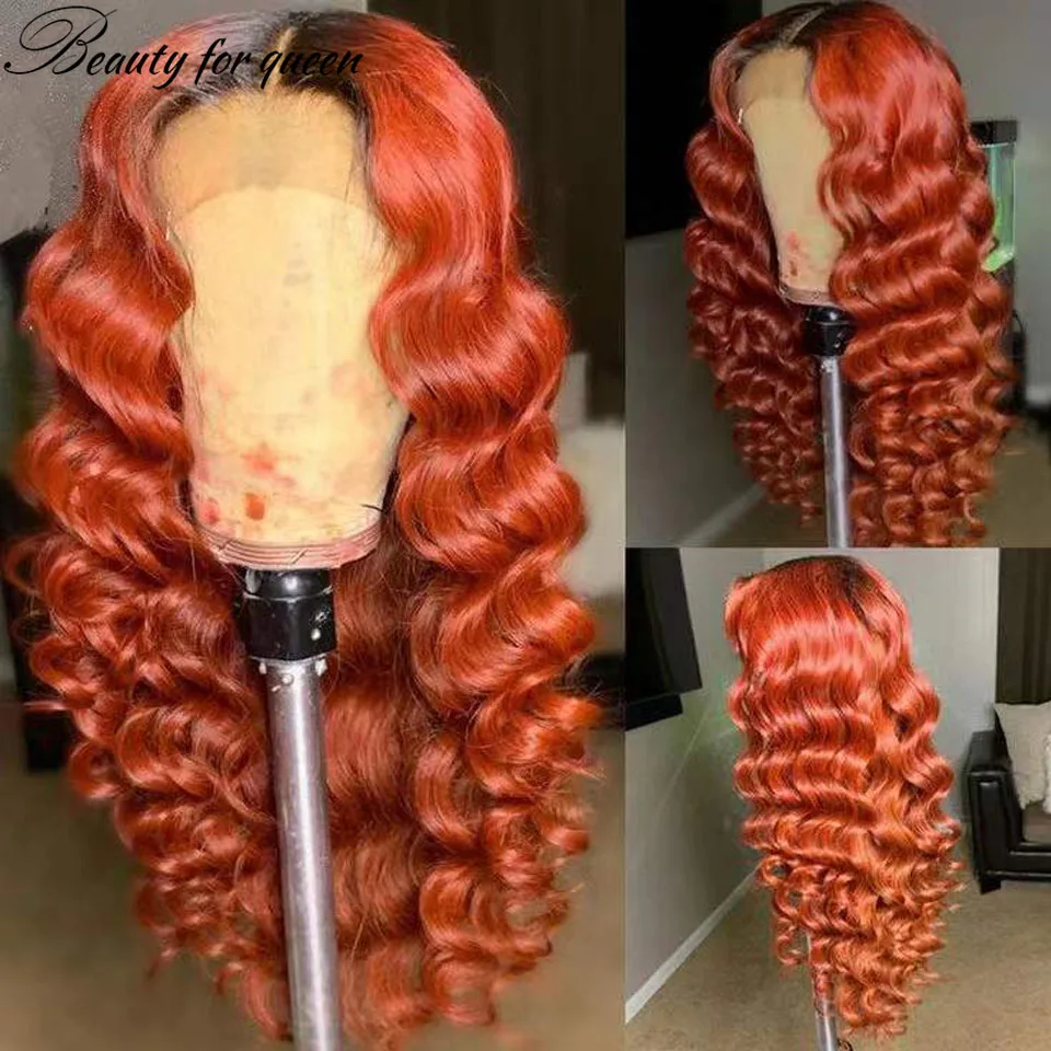 

13x4 1B Ginger Lace Front Human Hair Wigs HD Lace Frontal Wigs For Women Loose Wave 150% Density Remy Brazilian Hair Pre Plucked