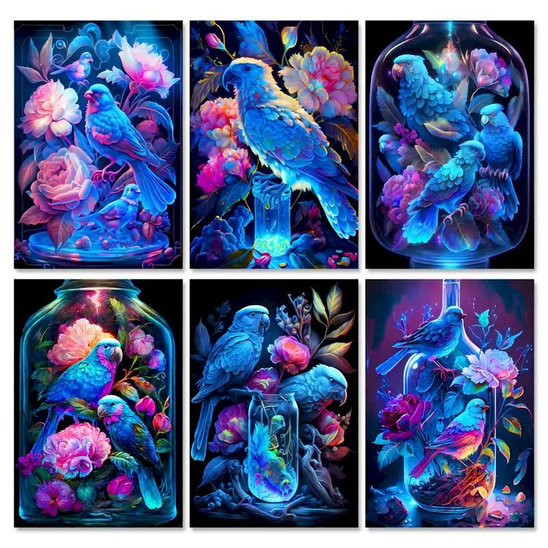 

GATYZTORY Birds Painting By Numbers With Frame Blue Flowers Handiwork On Canvas Paint For Painting For Adults Home Decor