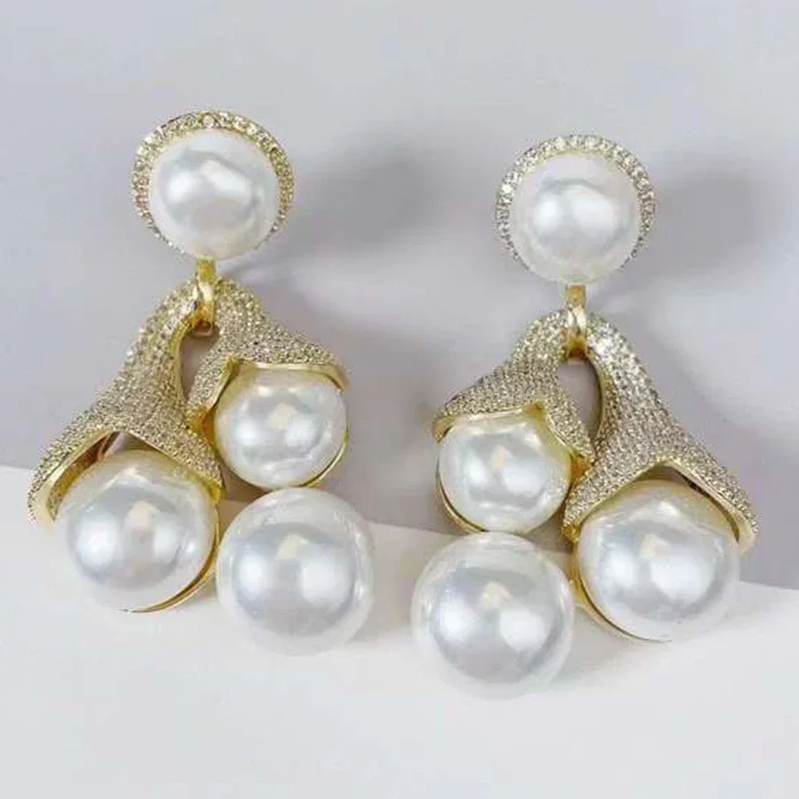 Элегантные жемчужные Висячие серьги для женщин роскошные ювелирные изделия